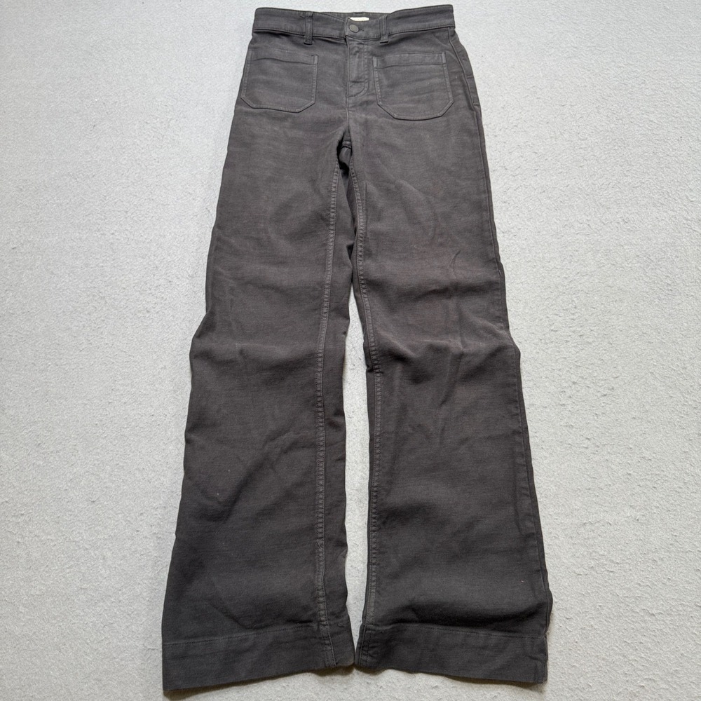 Faherty Pants Womens 26 Dark Gray Wide Leg High Rise Terry Patch Pocket Stretch